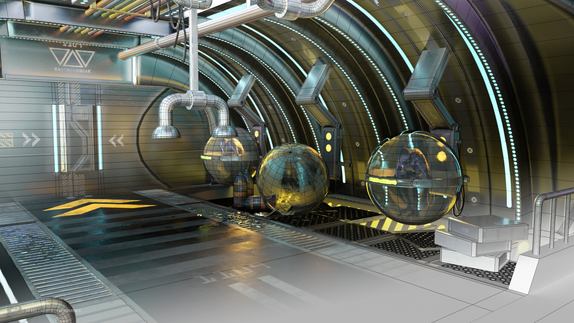 Raven Hangar, 3D Environments by Fabricio Velasquez in Maya